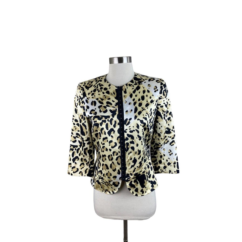 Carla Zampatti 100% Silk Tiger Animal Print Hook Front Jacket Size 6